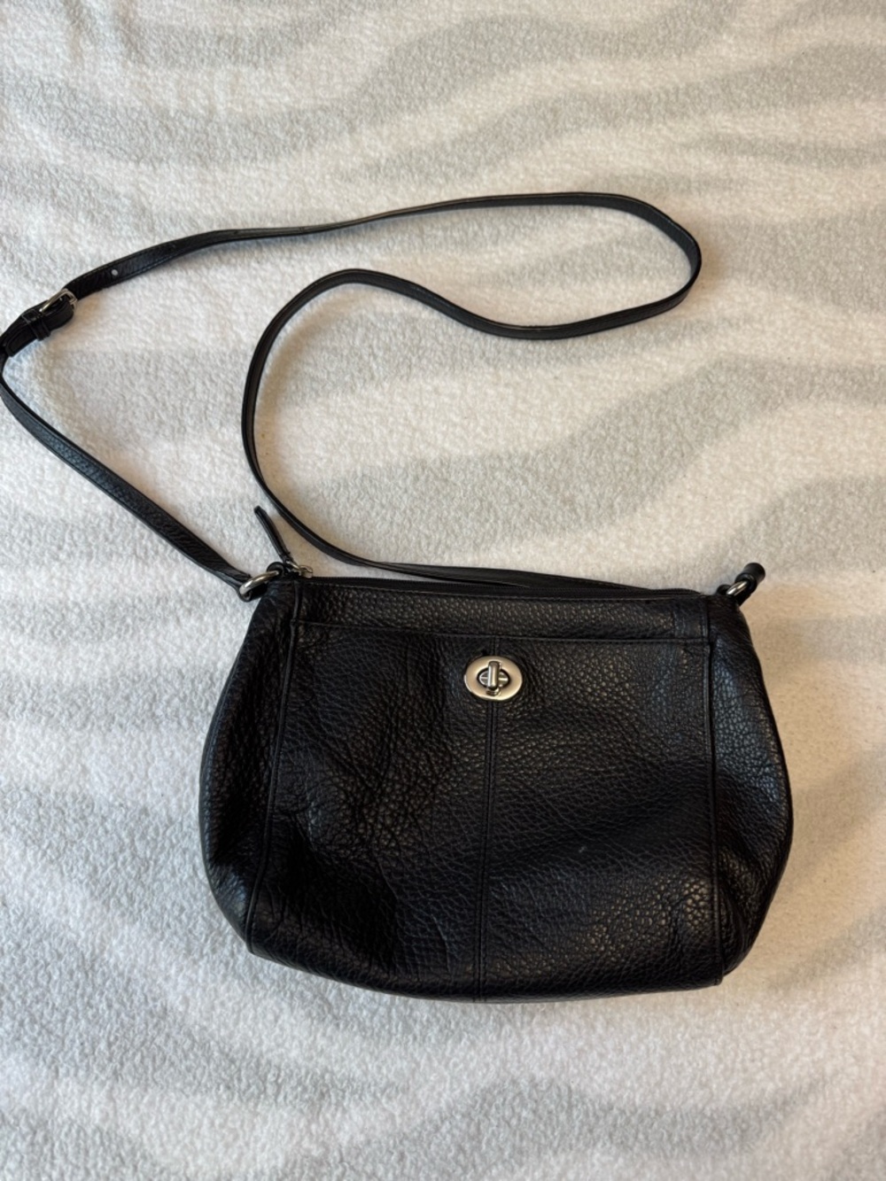 Coach Black Leather Crossbody Bag with Turn-Lock Closure